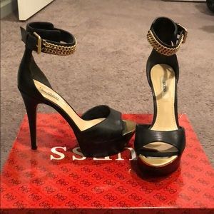 Guess Black and Gold Platform Heels
